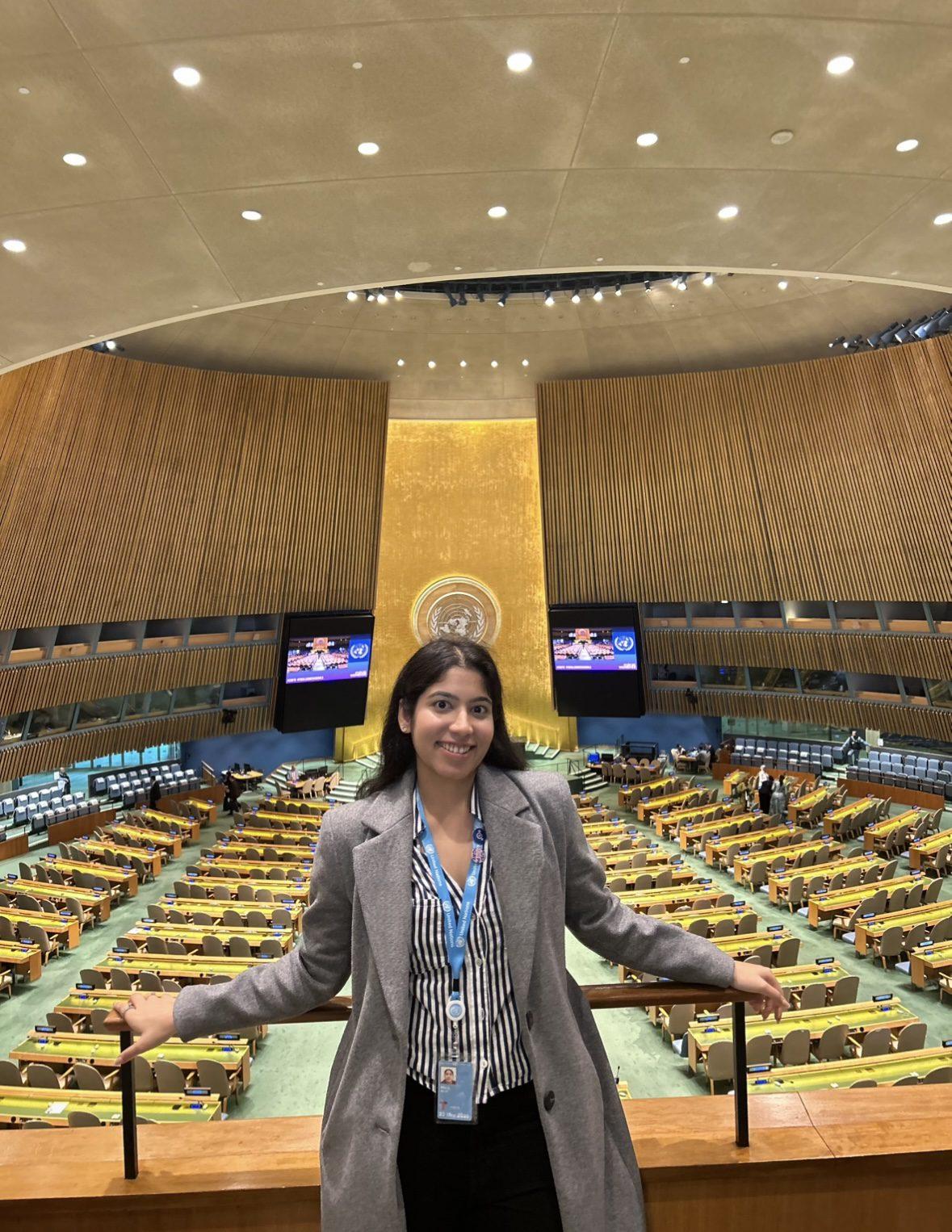 Japnit Ahuja, Go Girl founder, in the United Nations General Assembly hall in New York