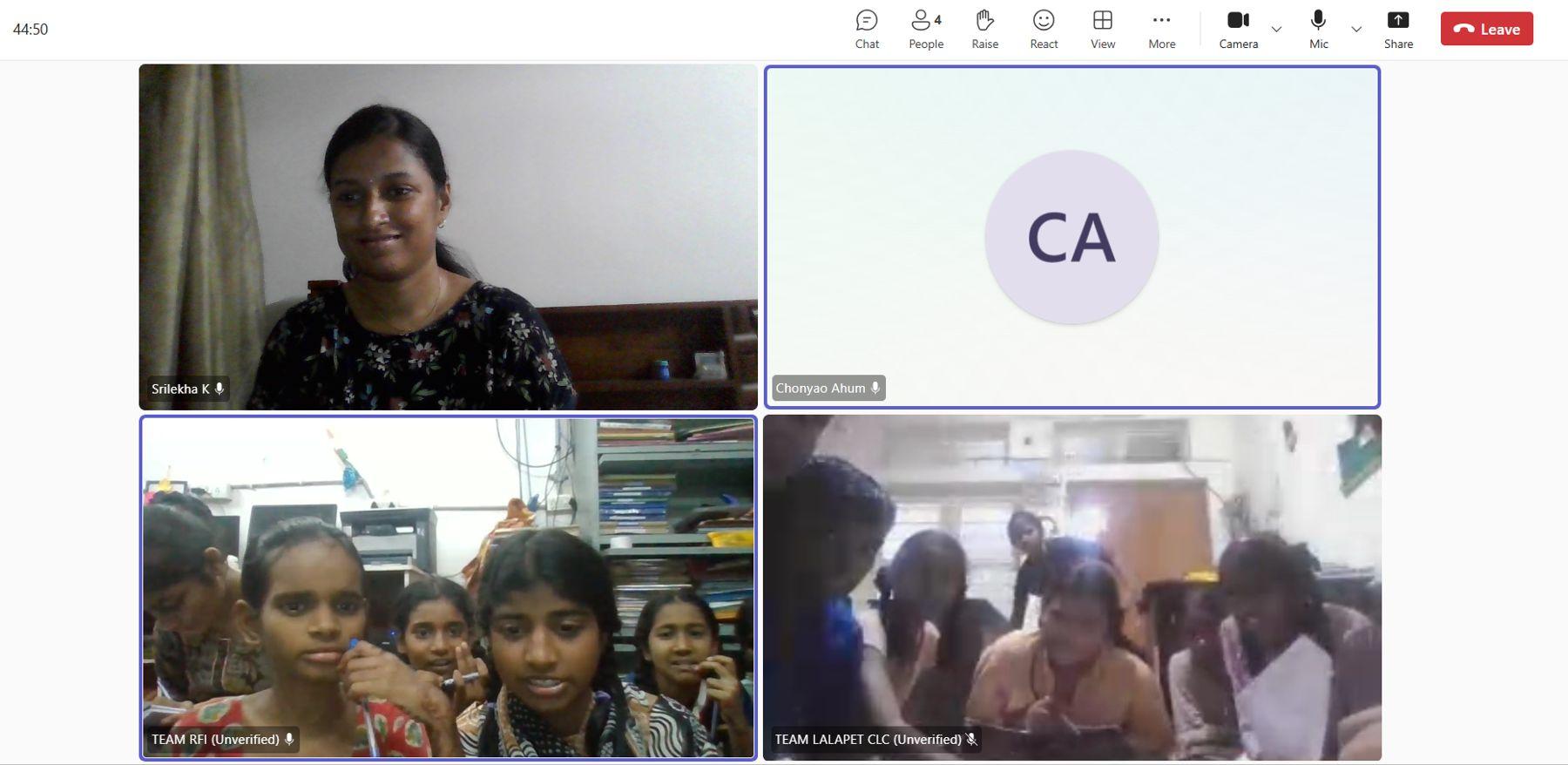 A Go Girl tutor teaching a group of girls over a video call